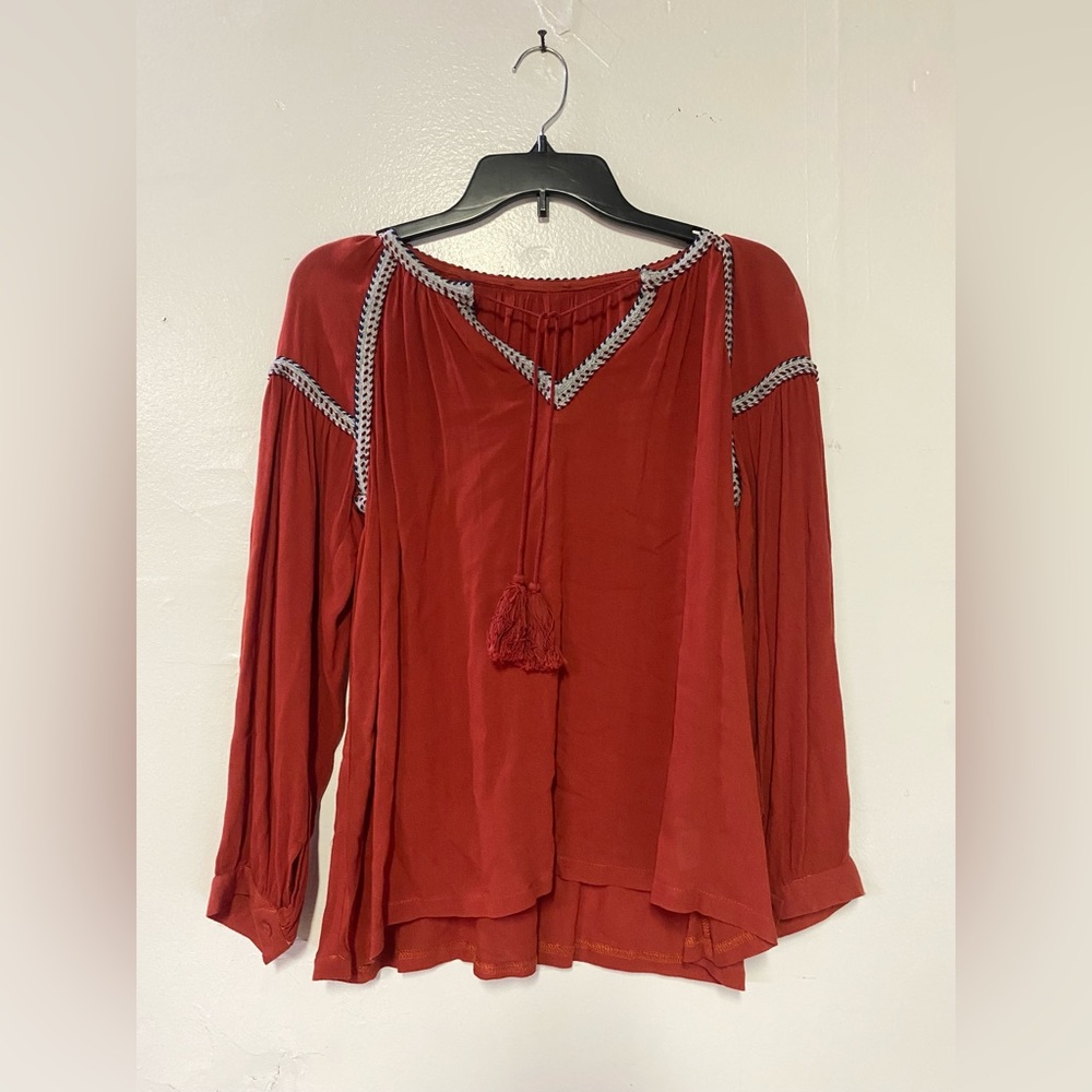 Red Embroidered Floral Blouse Shirt